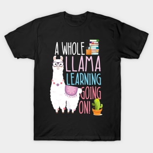 A Whole Llama Learning Going On Book Reading School Llama T-Shirt